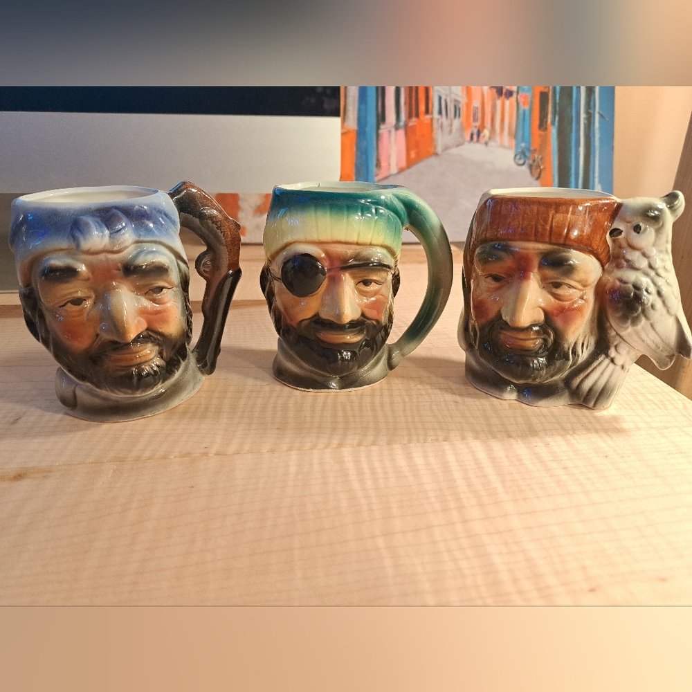 three vintage Pirate mugs made in Japan